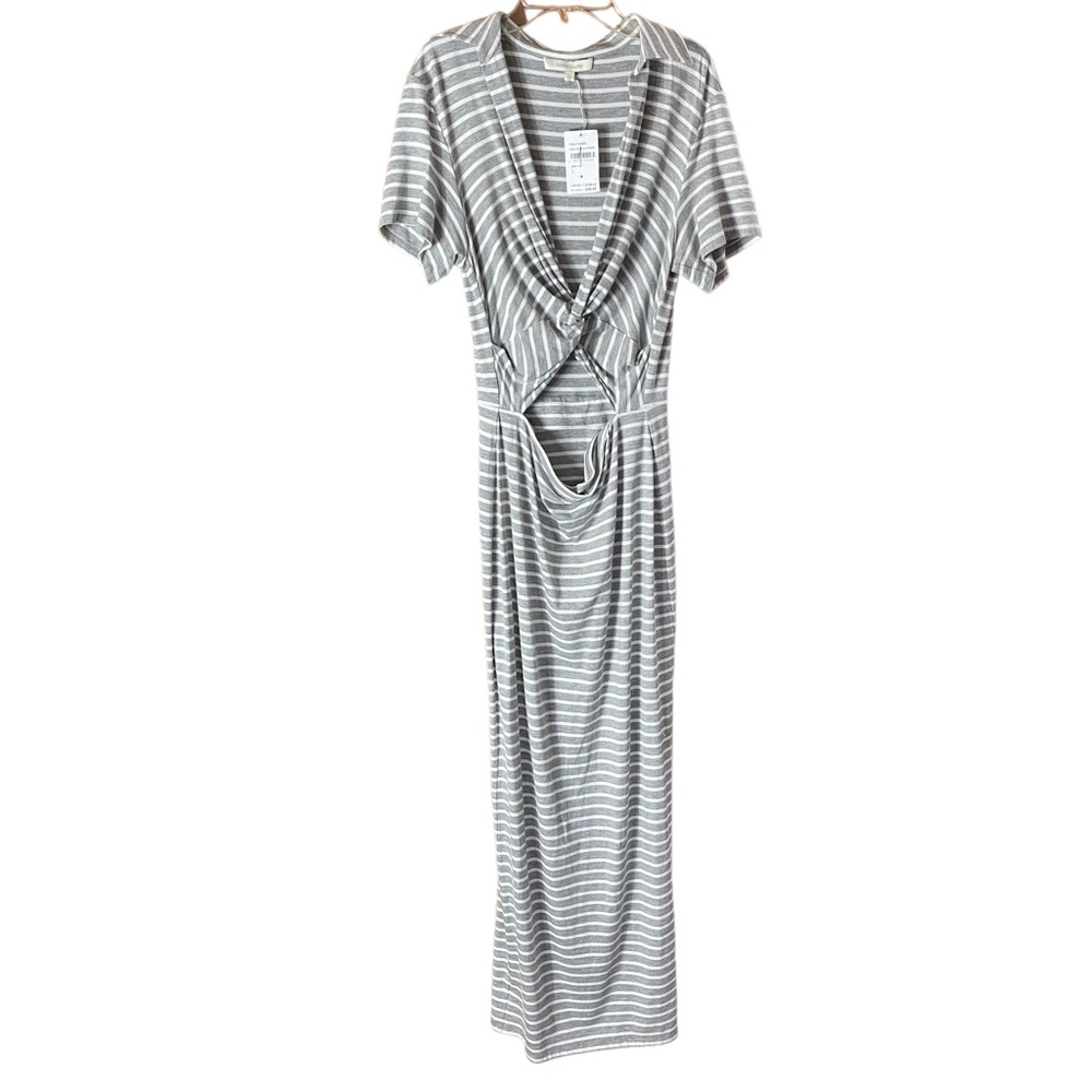 Favorite Daughter Size L Dress Womens striped Collar Gray Knit Maxi Cut Out New